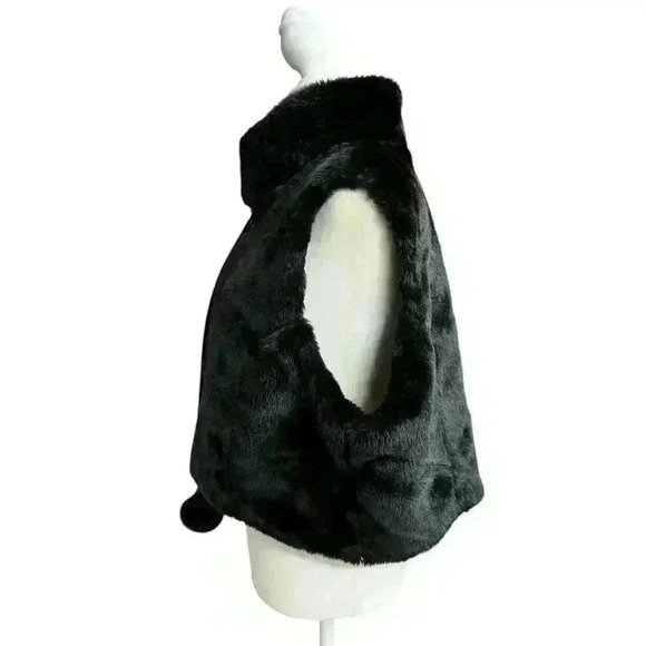 FAUX FUR BLACK VEST WITH POM POM TASSELS HOOK CLOSURE STAND UP COLLAR SIZE L - Picture 6 of 11
